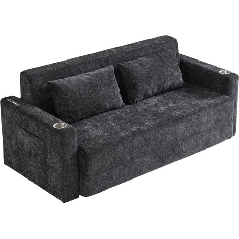 Sofá cama plegable de 2 plazas en chenilla con 2 cojines y puerto USB MODENUIT (1/5)