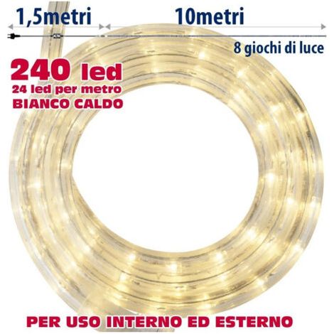 Tube Lumineux De Noël 10 Metres Led Blanc Chaud Avec Controle 8 Fonctions (1/3)