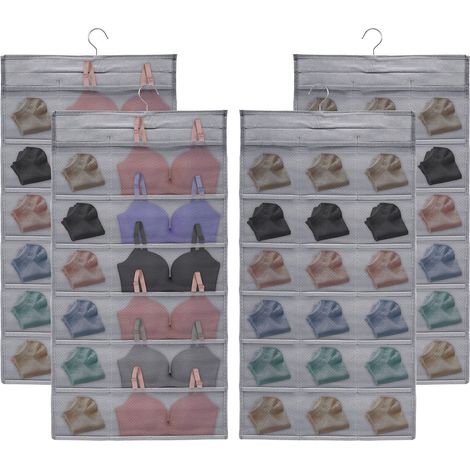 Lot de 2 organiseurs de penderie à suspendre pour sous-vêtements, chaussettes, soutiens-gorge, 30 poches de rangement double face, pliables et peu encombrantes pour culottes, soutien-gorge, (1/5)