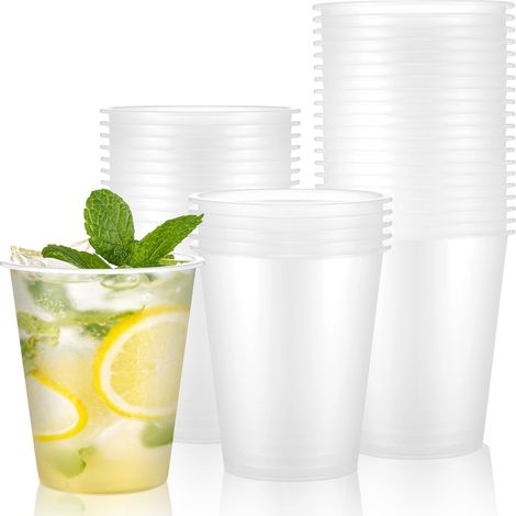 Lot de 50 gobelets en plastique, 360 ml Gobelets mat transparents réutilisables, Gobelets de fête en plastique dur mat dans un grand pack, Verres à cocktail résistants aux chocs pour la fête (1/5)