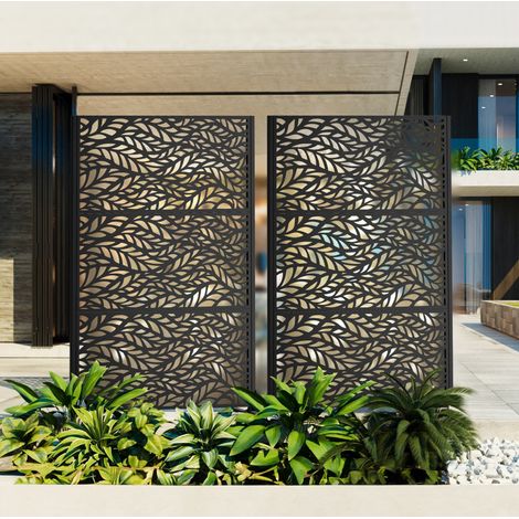 Claustra extérieur autoportant en métal noir 183 x 116 cm, brise-vue décoratif à base élargie, finition thermolaquée pour terrasse, balcon et jardin – de FLORAGRACE (1/5)