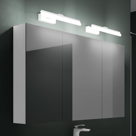 Mai & Mai Armadietto a Specchio 120x15x70cm con Lampada da Specchio per Bagno 40cm2, 9W 6000K, Specchiera Bagno Mobilettto da Parete Bianco con 3 Ante e Applique Specchio Bianco, Spiegelschrank 02 (1/5)
