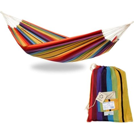 1 Hamac Double 230x150cm Coton Recyclé Capacité 200kg Multicolore Extérieur Jardin (1/5)
