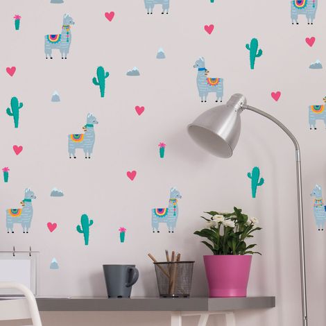 Stickers muraux Sticker Mural Autocollant - LAMAS AMOUREUX ET CACTUS DU DÉSERT - adhésifs fond transparent - 40x40cm (1/4)