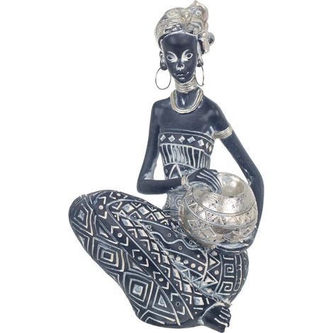 Signes Grimalt Figure africaine et figures d'éléphants  Éléphants africains et noirs africains 10x11x18cm 23722