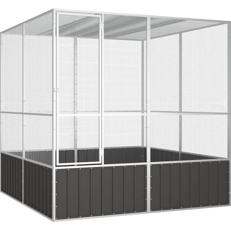 Bonnevie – Volière moderne anthracite 213,5x217,5x211,5 cm – Acier galvanisé durable – Porte à charnière avec verrouillage – Design aéré pour oiseaux - BV438884