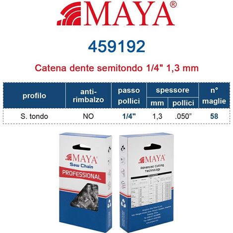 Catena Motosega 1/4" - 1,3 mm .050" - 58 maglie Prof. S.tondo con antirimbalzo 459192