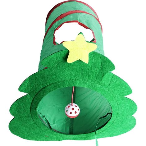 Tunnel Jouet Pour Chat - Arbre De Noël Pliable Avec Pendeloque Sonore Et Texture Crinkle - 55 X 25 Cm - 1 Pièce (1/3)