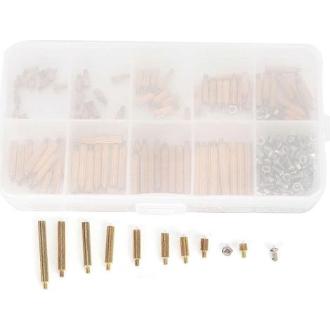 Kit d'assortiment de 270 entretoises moletées en laiton à tête unique, vis et écrous M2