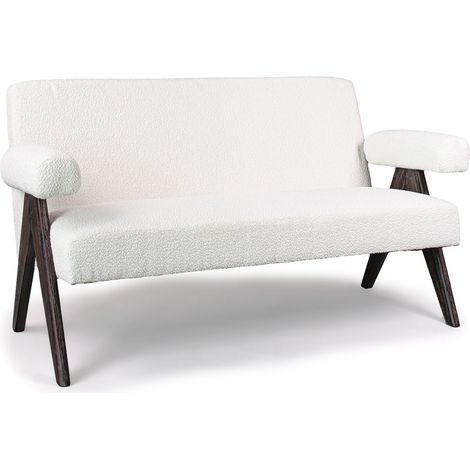 Canada - 2/3-Sitzer Sofa aus massivem Parawood-Holz und Bouclè-Stoff