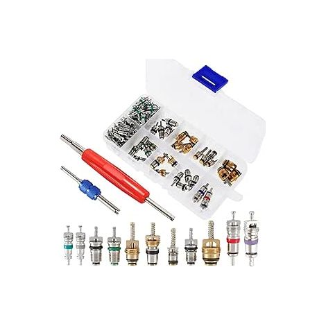 102 Pcs Climatisation Valve Core Kit, A/C Automobile Climatisation Réfrigération Pneu Valve, Kit Valve Clim Voiture R 134 a/R 12 (1/3)