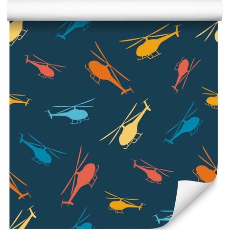 Carta da parati moderna e colorata con elicotteri per soggiorno e camera da letto, 50x1000 cm (1/5)