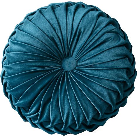 Coussin rond pliable de 35 cm, en velours uni, motif citrouille, idéal pour fauteuil ou canapé. (1/5)