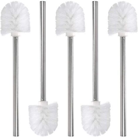 Brosse de rechange pour toilettes/toilettes/salle de bain 5 pièces, tête de brosse de nettoyage, manche en acier inoxydable et tête en plastique, blanc, 37,5cm (1/5)