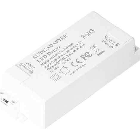 Alimentation LED, Driver LED Safe AC100-240V Protection contre les surtensions DC24V 2.5A 60W pour ampoules MR11 pour ampoules MR16. (1/5)