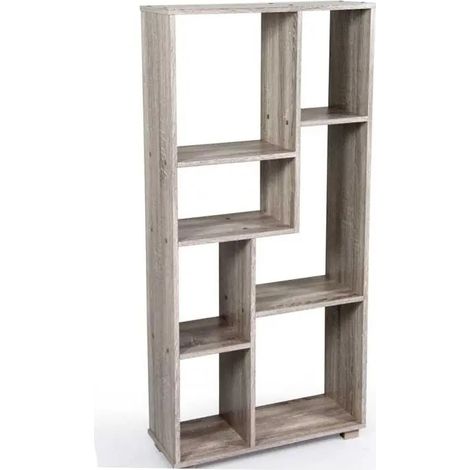 Librería moderna de diseño geométrico 60 x 24 x 127 cm en acabado olmo