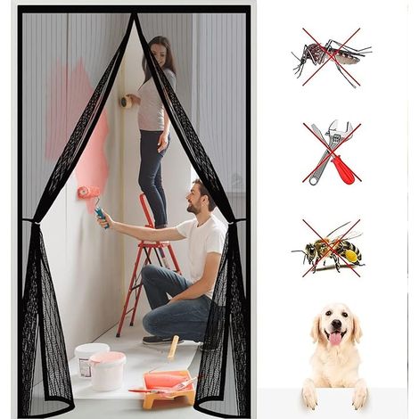 Moustiquaire Magnétique Porte 125 x 250 cm Mailles ultra fines, Puissants Aimants,Pliable Rideau Anti Moustique Magnétique Garde l'Air Frais à l'Intérieur pour Portes, Patio, Intérieur, Noir (1/5)