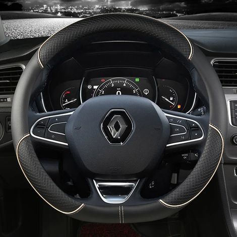 Housse de volant en cuir beige (forme en D) compatible avec Renault Scenic, Clio, Laguna 2, 3, 4, 5, Kangoo, Fluence, Megane, Trafic, Talisman, Twingo et Kaptur. (1/5)