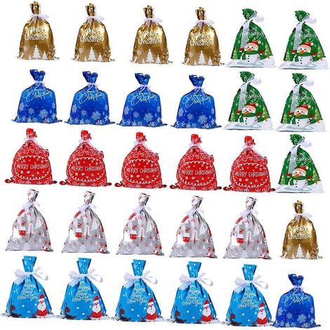 30 sachets cadeaux de Noël (sacs à bonbons, sacs à popcorn, sacs à ruban, sacs à cordon) (1/5)