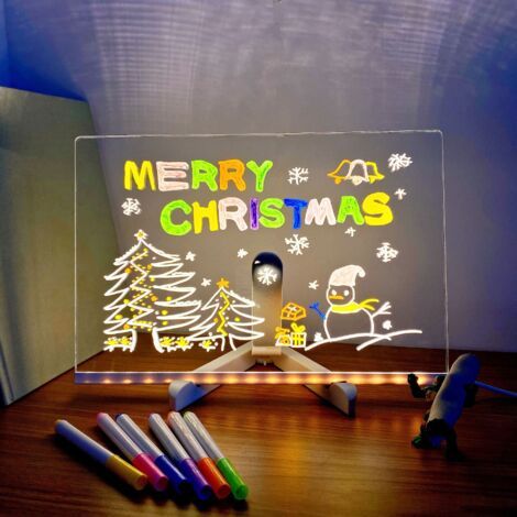 Tableau d'affichage LED en acrylique réinscriptible créatif – Livré avec 7 stylos, tableau effaçable à sec en acrylique éclairé, tableau d'affichage en acrylique LED coloré, tableau d'affichage en acr (1/4)