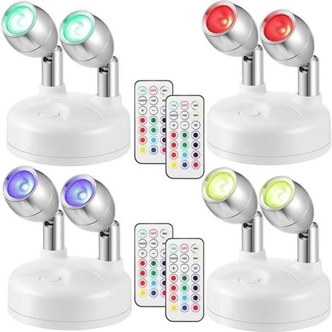 Set mit 4 verstellbaren LED-Innenstrahlern, kabellosem, batteriebetriebenem RGB-LED-Projektor mit 13 Farben und zwei Projektoren inklusive Fernbedienung, Weiß