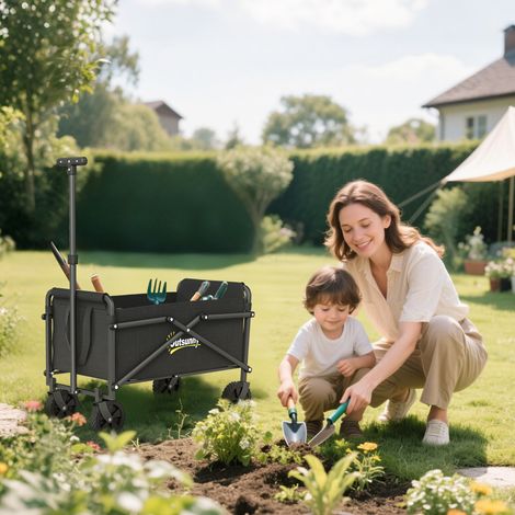 Bollerwagen Faltbar Handwagen 360° Gartenwagen mit verstellbarem Griff Strandwagen bis 60 kg für Sport Einkauf Schwarz