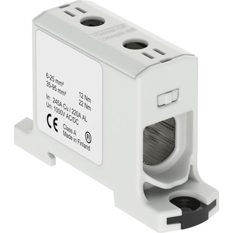 Connecteur alu cuivre gris pour câble de section 6 à 95mm² - 1000V AC/DC - Fixation rail DIN (1/2)