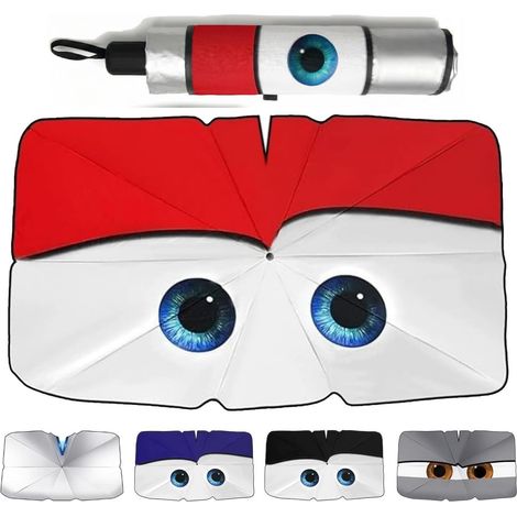 Pare-Soleil Voiture Pare-Brise Motif Yeux, 145 x 85 cm 3 couches réfléchissantes, bord silicone, bras 360°, découpe en V et armature 10 baleines pour voitures,SUV compatibles (1/5)