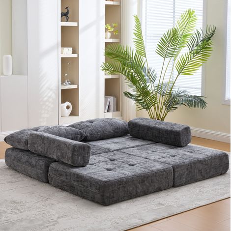 Canapé convertible pliable avec coussins, 180 x 79 x 18 cm, tissu chenille gris HAVRYA (1/5)