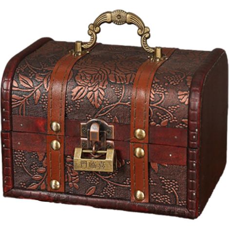 en bois avec serrure Coffre rétro boîte de rangement vintage
