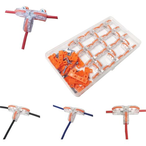 12 Stück Schnellverdrahtungs-Klemmenstecker, transparenter T-Typ, eins in zwei, orangefarbener Griff