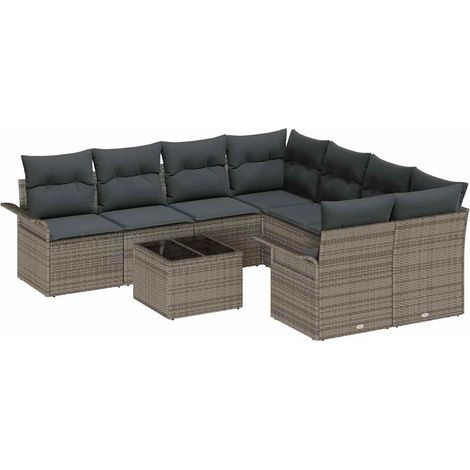 Garden Sofa Set with Cushion 9 pcs Grey Poly Rattan vidaXL