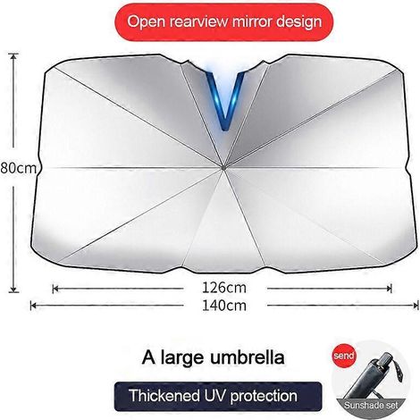 Pare-soleil avant de voiture, parapluie pliant anti-UV, protection solaire estivale pour vitre de voiture, taille B (grande). (1/5)