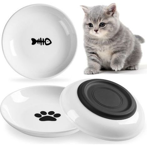 Ensemble de 2 gamelles en céramique pour chat – Gamelles plates et antidérapantes pour une alimentation saine et hygiénique (1/5)