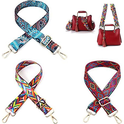 Sac à main large pour femme avec 3 bandoulières colorées de style ethnique et réglables.
