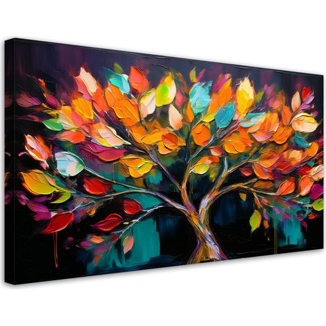 Tableau déco Arbre coloré Feuilles peintes 100x50 (1/5)