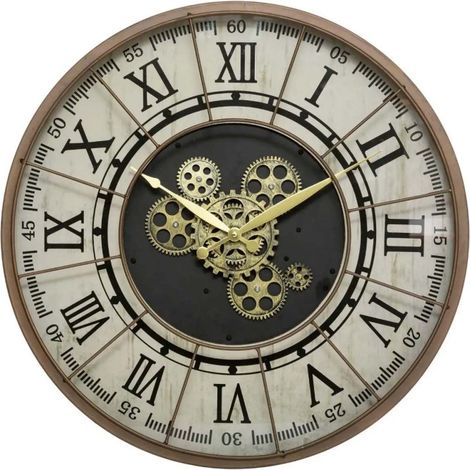 Atmosphera – Horloge murale vintage 57cm – Fer, verre, MDF et polypropylène – Silencieuse avec mouvement Jibang 8848 – Décoration rétro (1/4)