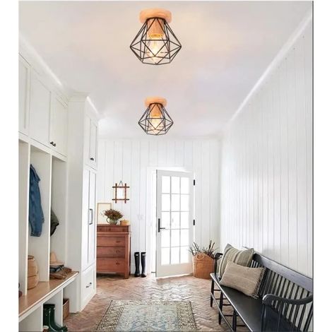 U-do 2pcs Plafonnier Industriel en Cage Couloir,Lampe Plafonnier Vintage en Fer pour Salon Chambre (1/4)