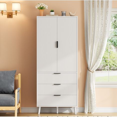 Bibliothèque avec rangement 50x50x200 cm MDF blanc décor bois, 3 tiroirs gain de place - CHICFURN (1/5)