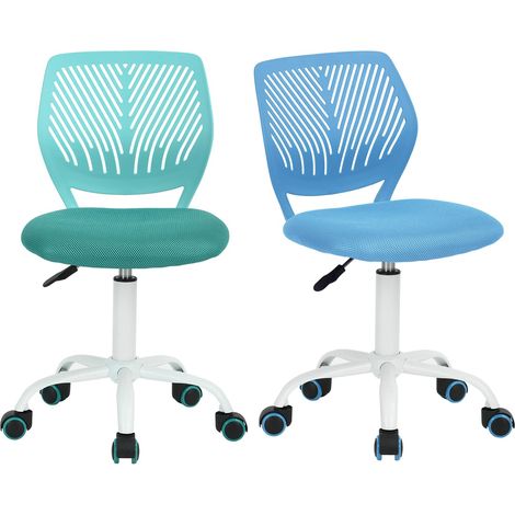 Lot de 2 chaises de Bureau ergonomiques en Hauteur avec Dossier et Assise pivotante en Tissu Bleu Turquoise, 44×40×86cm (1/5)