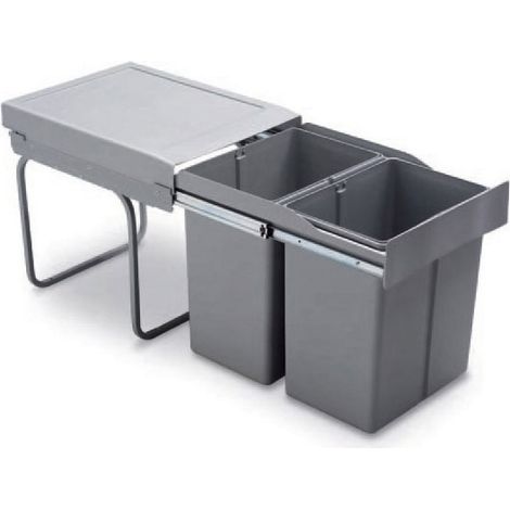 Poubelle automatique coulissante 2 bacs 42L – Amortisseur sans – Hauteur 400 mm – Largeur 343 mm – Métal/PP – Pour caisson 400 mm – Gollinucci