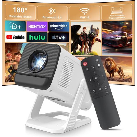 Vidéoprojecteur 4K, Mini Projecteur WiFi 6 et Bluetooth 5.4, Vidéoprojecteur Intelligent, Correction Automatique et Mise au Point Manuelle, Home Cinéma Compatible avec PC/TV Stick/USB/PS5 (1/5)