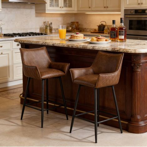 Sedie da bar vintage in metallo e PU, set 2 OKMYHOME (1/5)