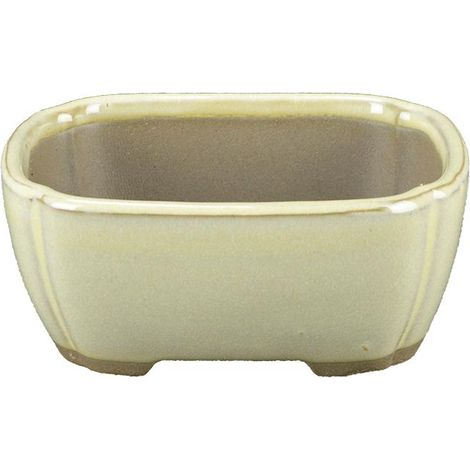 Vaso per bonsai Giapponese Morrisan rettangolare in gres smaltato bianco 9x7x3,5 cm - B02-8-6C