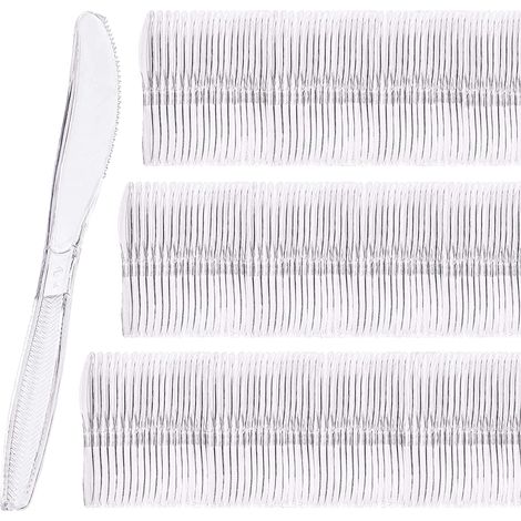 300 cuchillos de plástico transparente, resistentes y ergonómicos, ideales para fiestas, picnics y comidas diarias. (1/5)