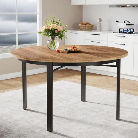 Table Ronde Salle Manger -120 x 76cm - Table de Cuisine avec Plateau en Boi - pour Salle à Manger, Cuisine, Salon, Blanc (1/5)