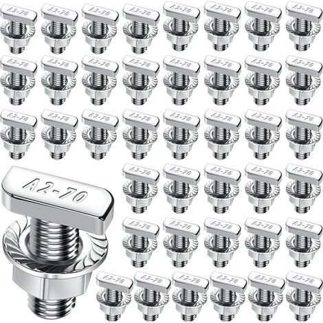 Vis à tête de marteau m8x20 en acier inoxydable A2-70, lot de 40 vis à tête de marteau avec écrous à bride à ergots pour vis M8 pour rails de montage solaire PV, serres et profilés en aluminium (1/5)
