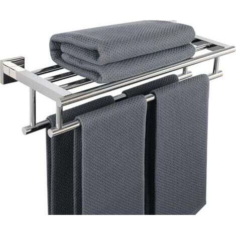royaluxe-Porte-Serviettes Salle de Bain Porte-Serviettes Mural Double Barres Porte-Serviettes avec Étagère, 60 cm Finition Polie en Acier INOX SUS 304, EGZ8050-C - RWPorte-serviette (1/5)