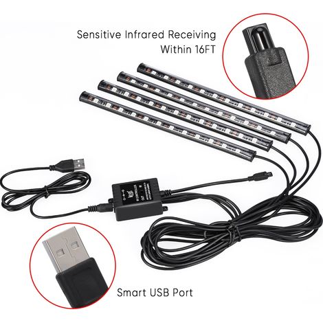 Kit ruban LED voiture EECOO, 4 pièces éclairage intérieur musical, bandes lumineuses sous tableau de bord (1/5)