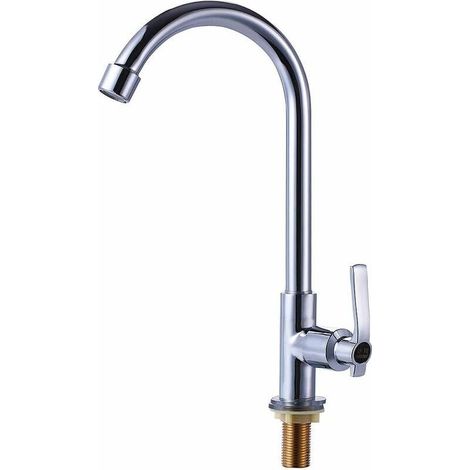 Robinet d'évier d'eau froide Mitigeur un trou à arc élevé Robinet de barre en acier inoxydable à montage sur pont pour cuisine-jardin Camping-car en plein air Installation facile Chrome (1/5)